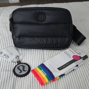 Lululemon athletica Black unisex Belt Bag, Keychain, & Socks NWT